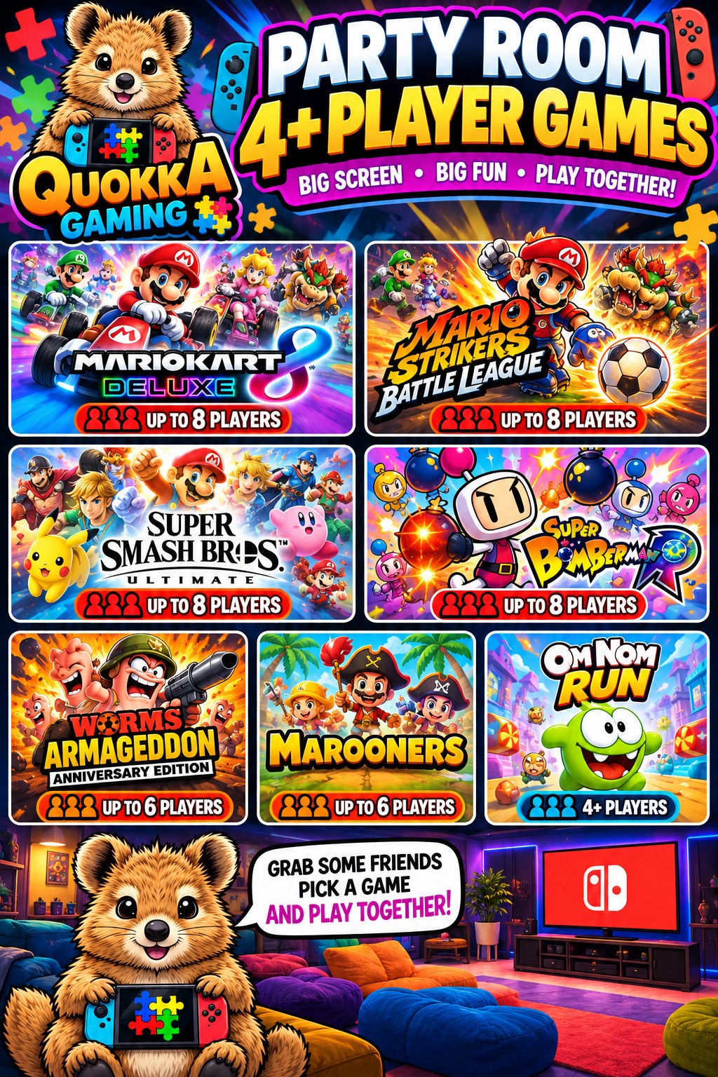 Quokka Gaming Party Room 4 plus player games