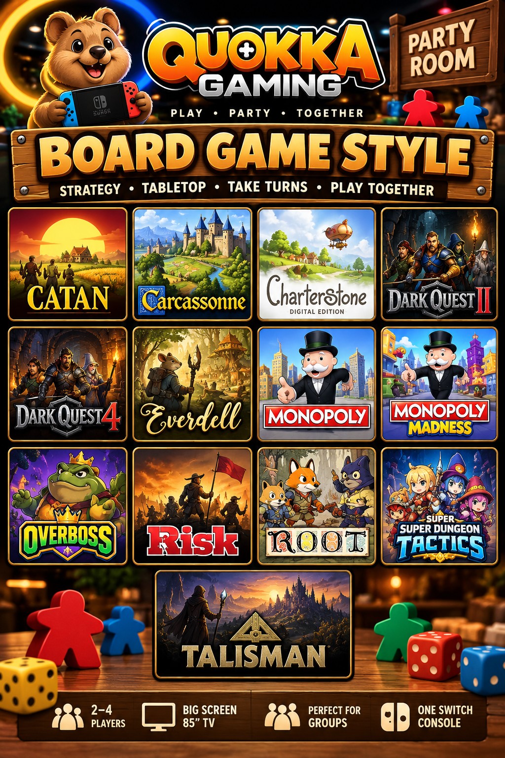 Quokka Gaming Party Room board game style games