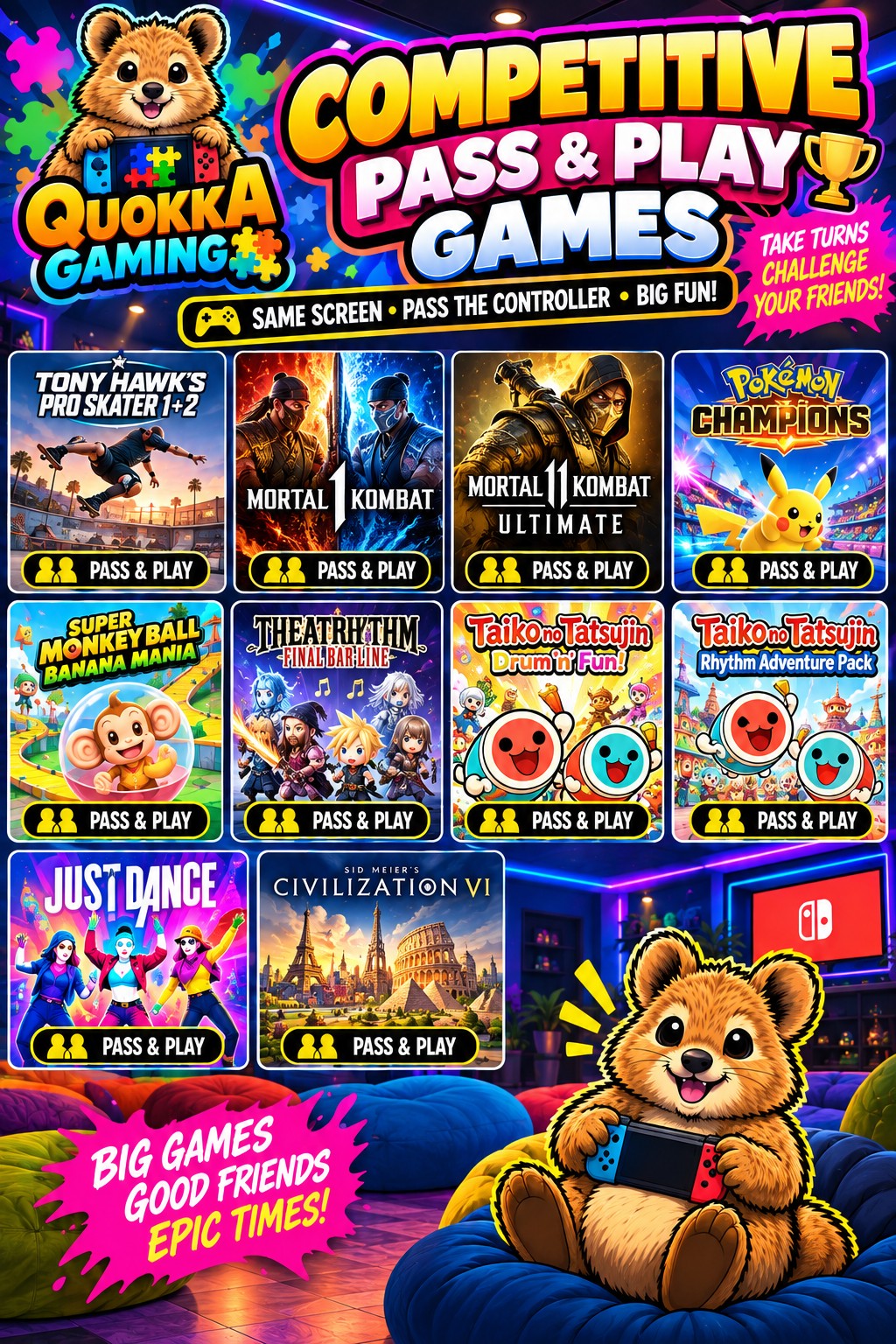 Quokka Gaming competitive pass and play games
